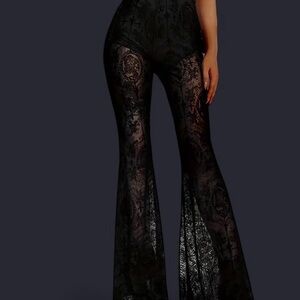 Elegant Black Lace Flare Trousers